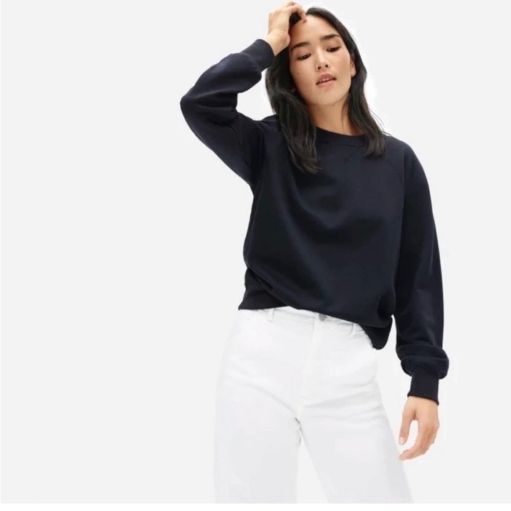 Everlane The Classic French Terry Crew Neck Sweatshirt Black Unisex XXXS